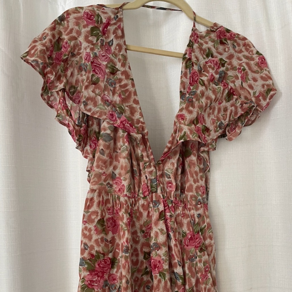 Reformation Floral Ruffle Midi Dress Size M Pink Romantic Print
